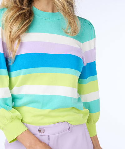 Round Neck Jumper With Multicolour Stripes