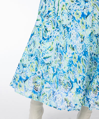 Blue & Green Floral Print Maxi Skirt