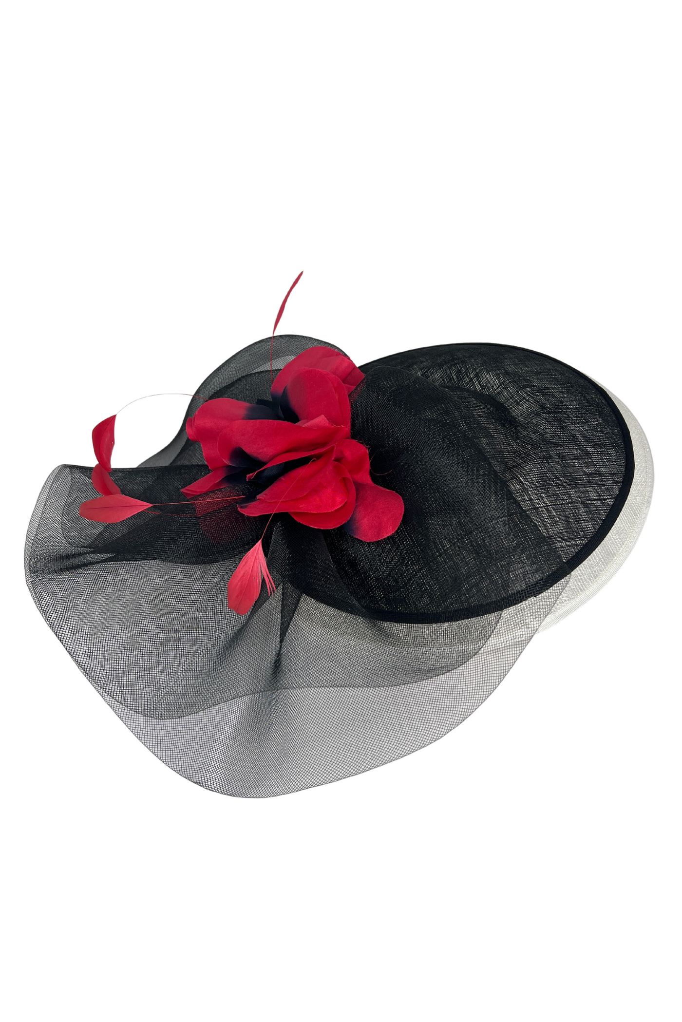 Black/White/Red Hat With Floral Detail