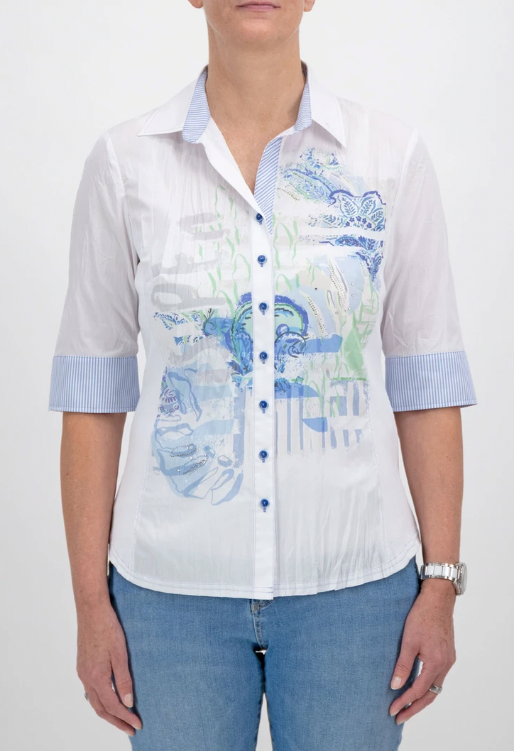 Printed Shirt With Ribbed Panels & Diamond Stud Detailing
