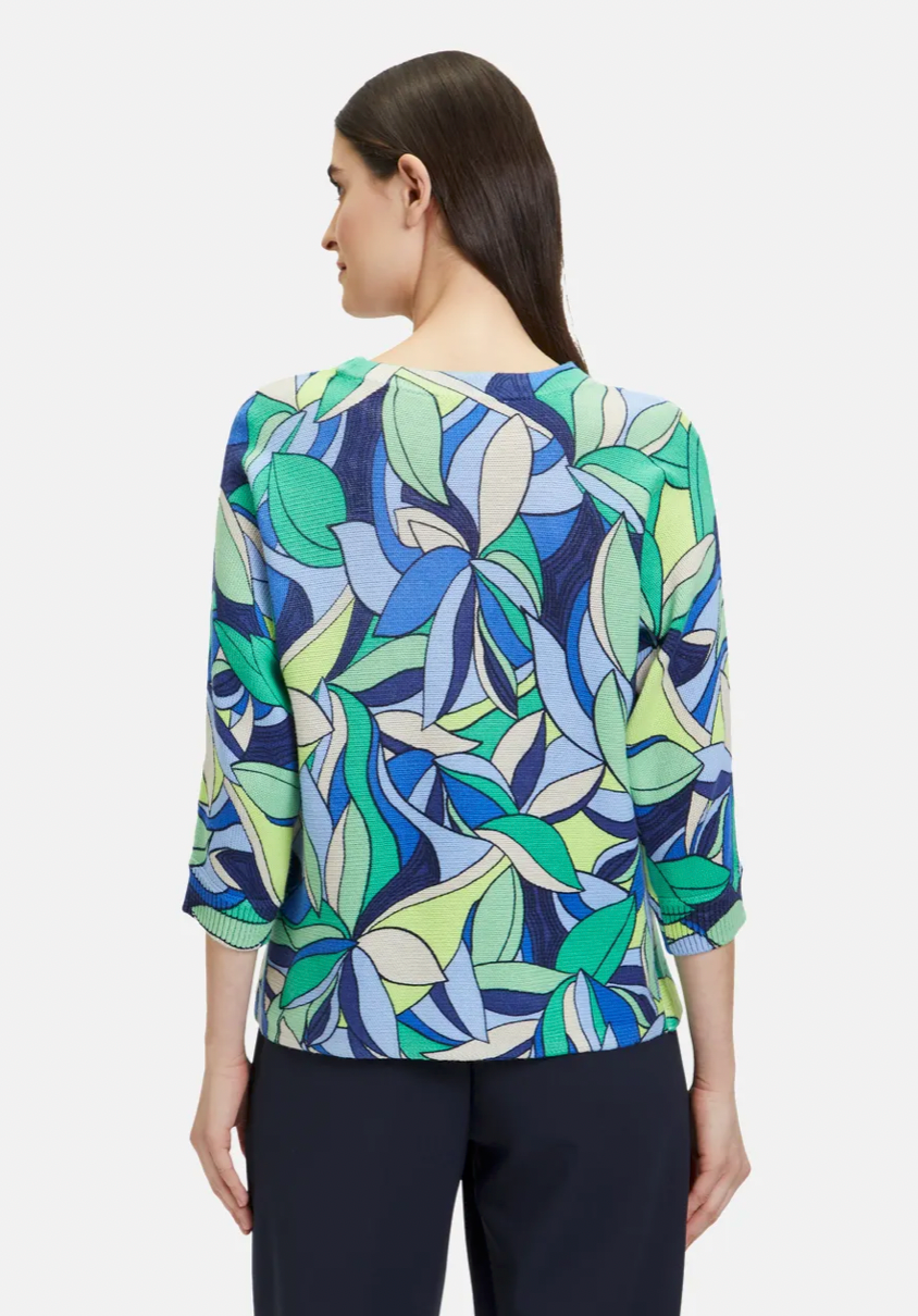 Blue & Green Abstract Print Knitted Jumper