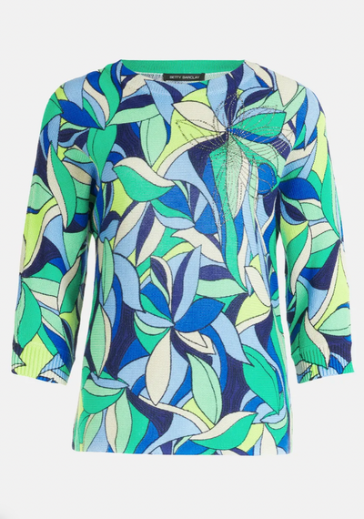 Blue & Green Abstract Print Knitted Jumper