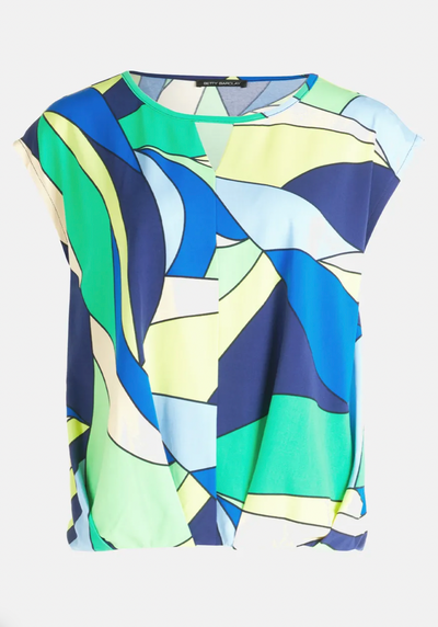 Blue & Green Abstract T-Shirt With Mini V-Neck