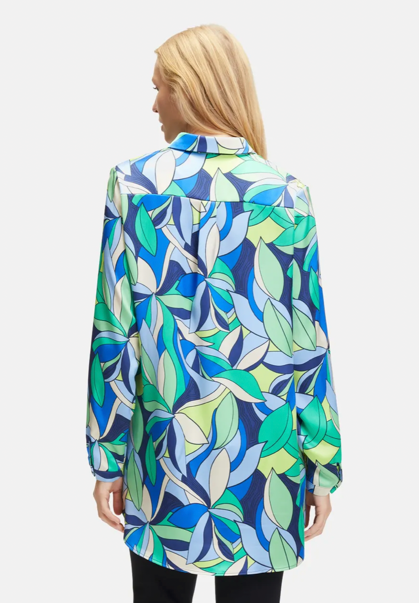 Blue & Green Abstract Print V-Neck Blouse Top