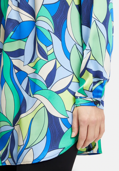 Blue & Green Abstract Print V-Neck Blouse Top