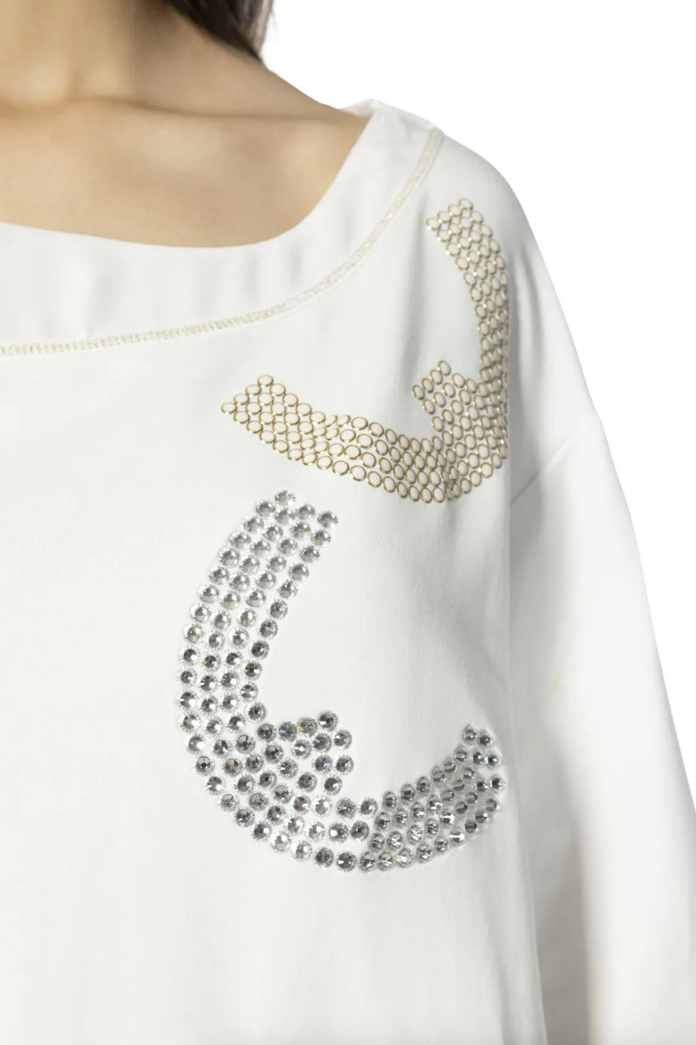 Cream Round Neck Lightweight Sweatshirt With Gold & Silver Detailing