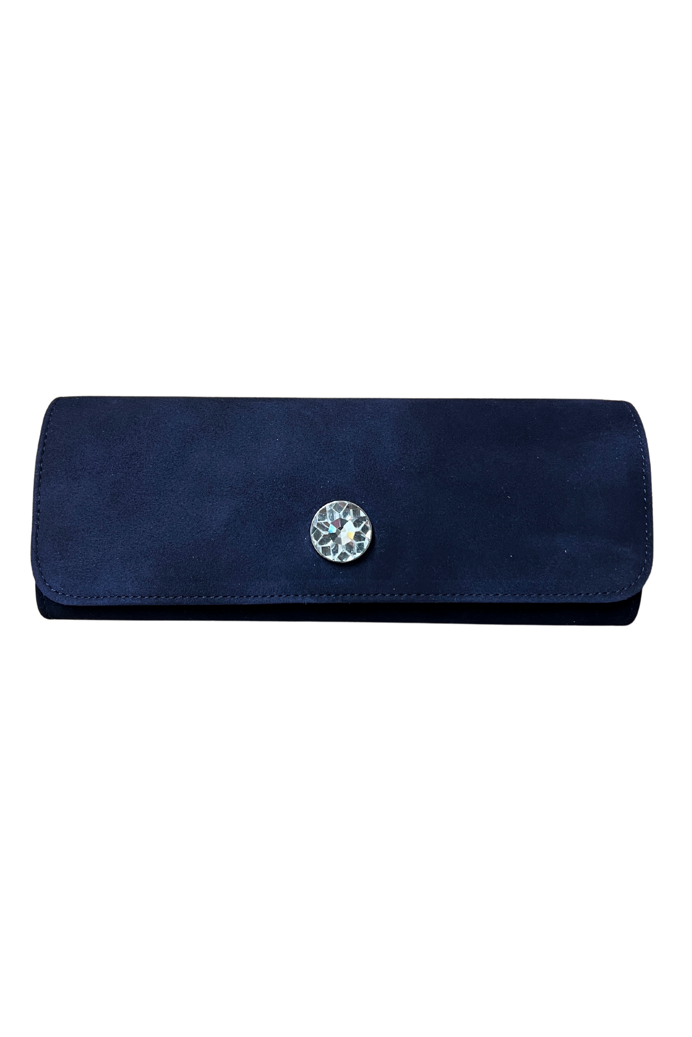 Navy Suede Clutch Bag with Diamond Detail