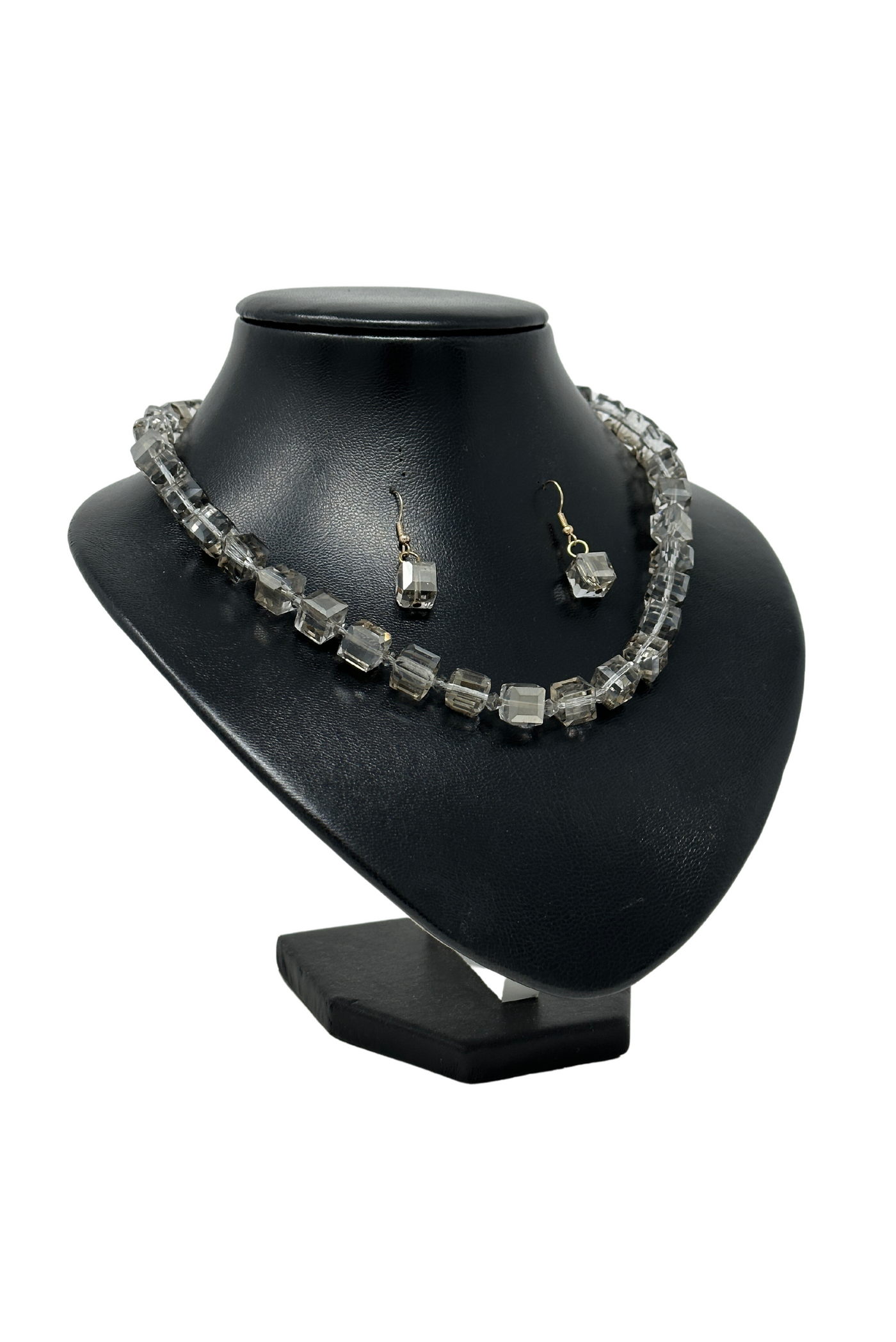 Charcoal Cube Beaded Necklace With Earrings