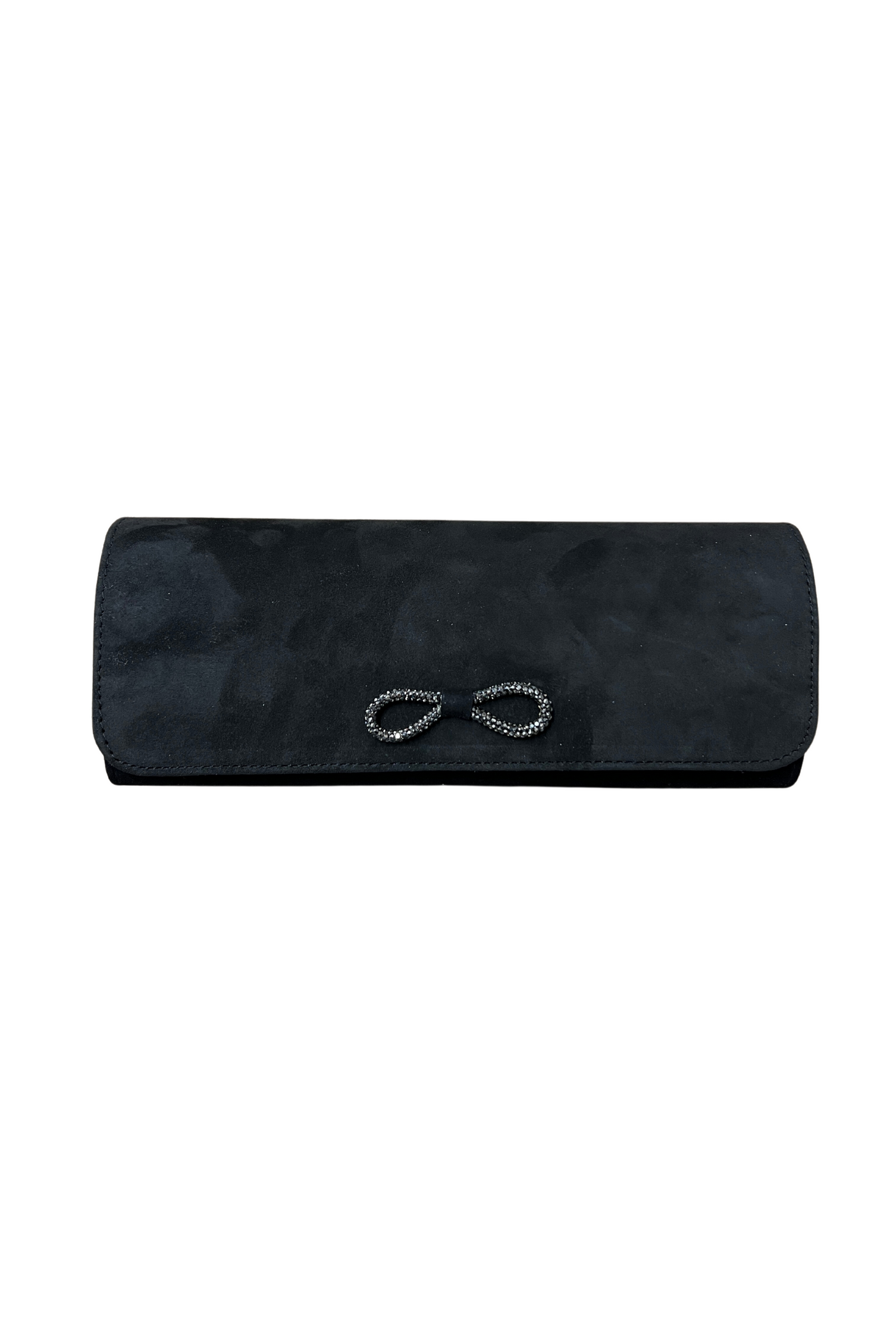 Black Suede Clutch with Bow Detail