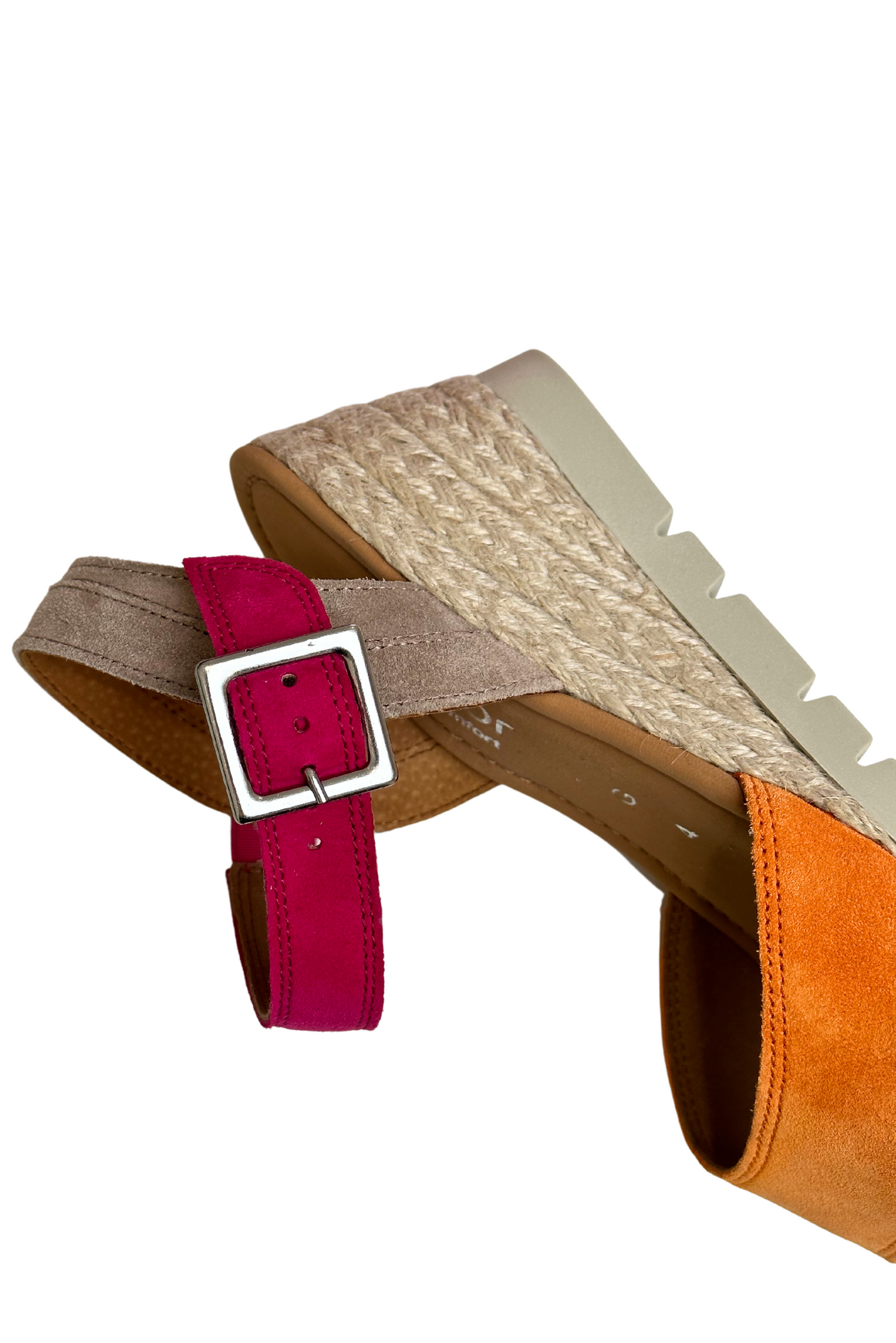 Pink and Orange Wedge Shoe with Silver Buckle