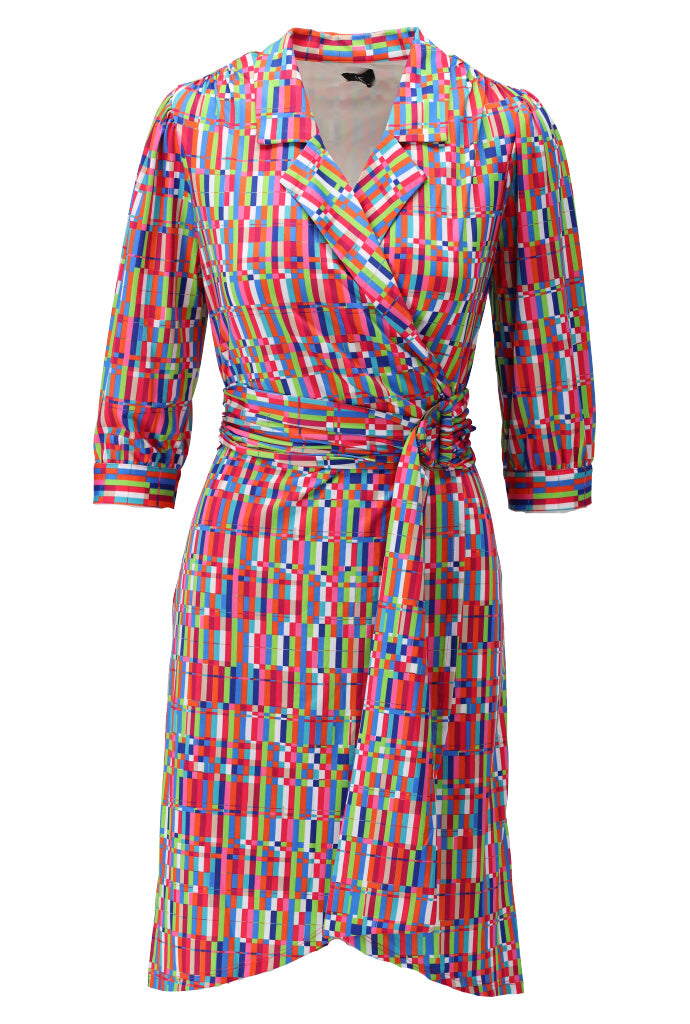 Crossover Graphic Print Dress With Lapels