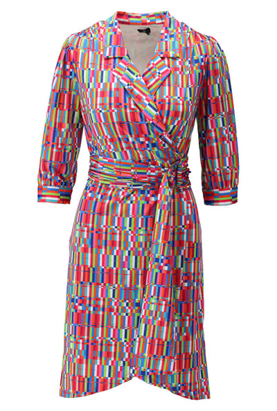 Crossover Graphic Print Dress With Lapels