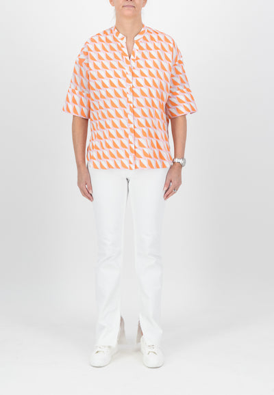 White/Orange Leaf Print Button Up Shirt