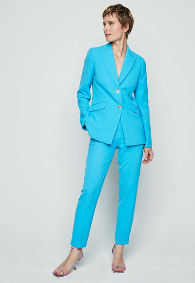 Sky Blue Trouser Suit With Gold Button Detail
