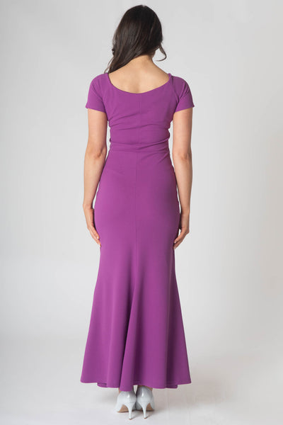 Brodie Maxi Dress With Short Sleeves & Ruching On Waist - Purple
