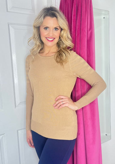 Beige Jumper With Ribbed Sleeves