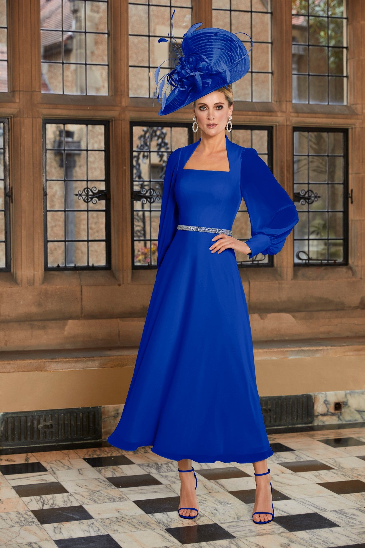 Royal Blue Dress with Beading on Waist