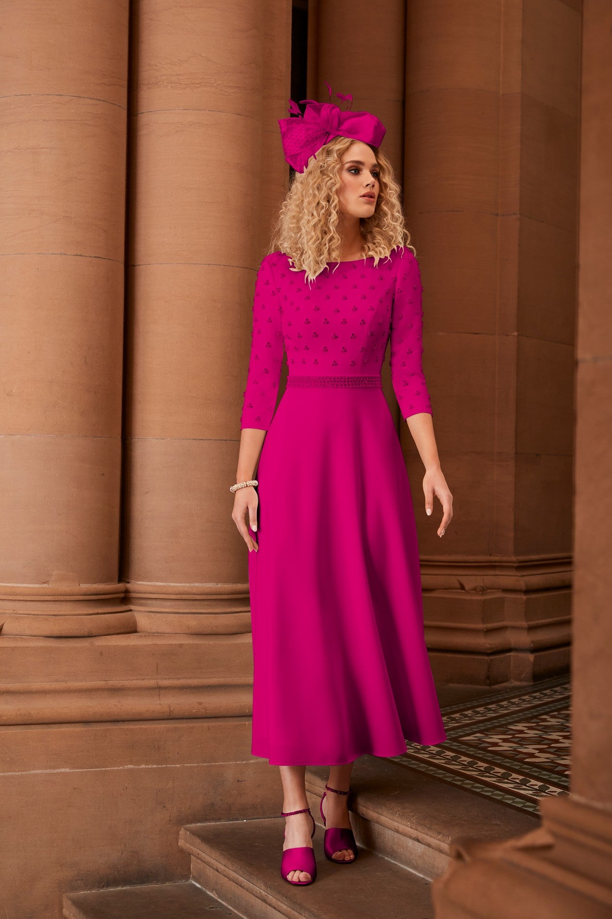 Magenta Dress with Pearl Detail – La Creme Boutique