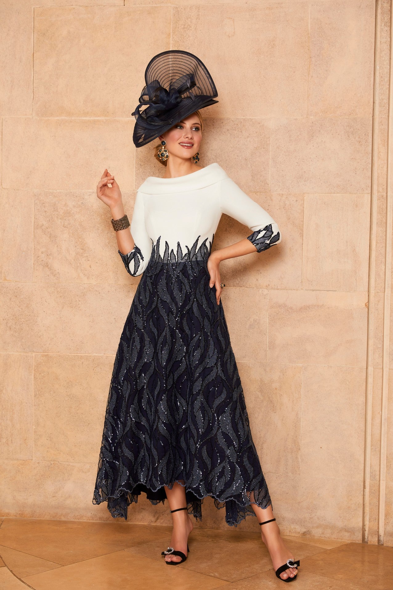 ivory and navy dress Rosendale Dress