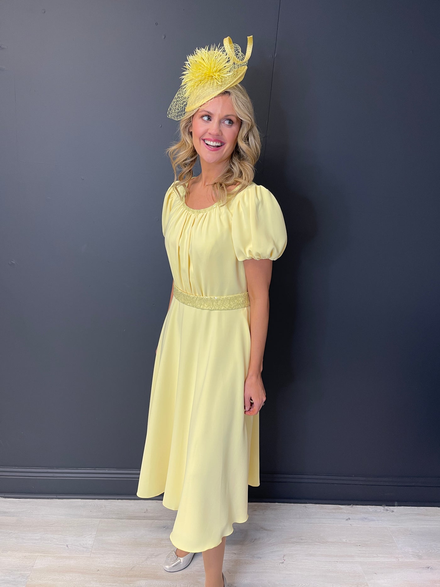 Yellow Dress With Puff Sleeves and Belt