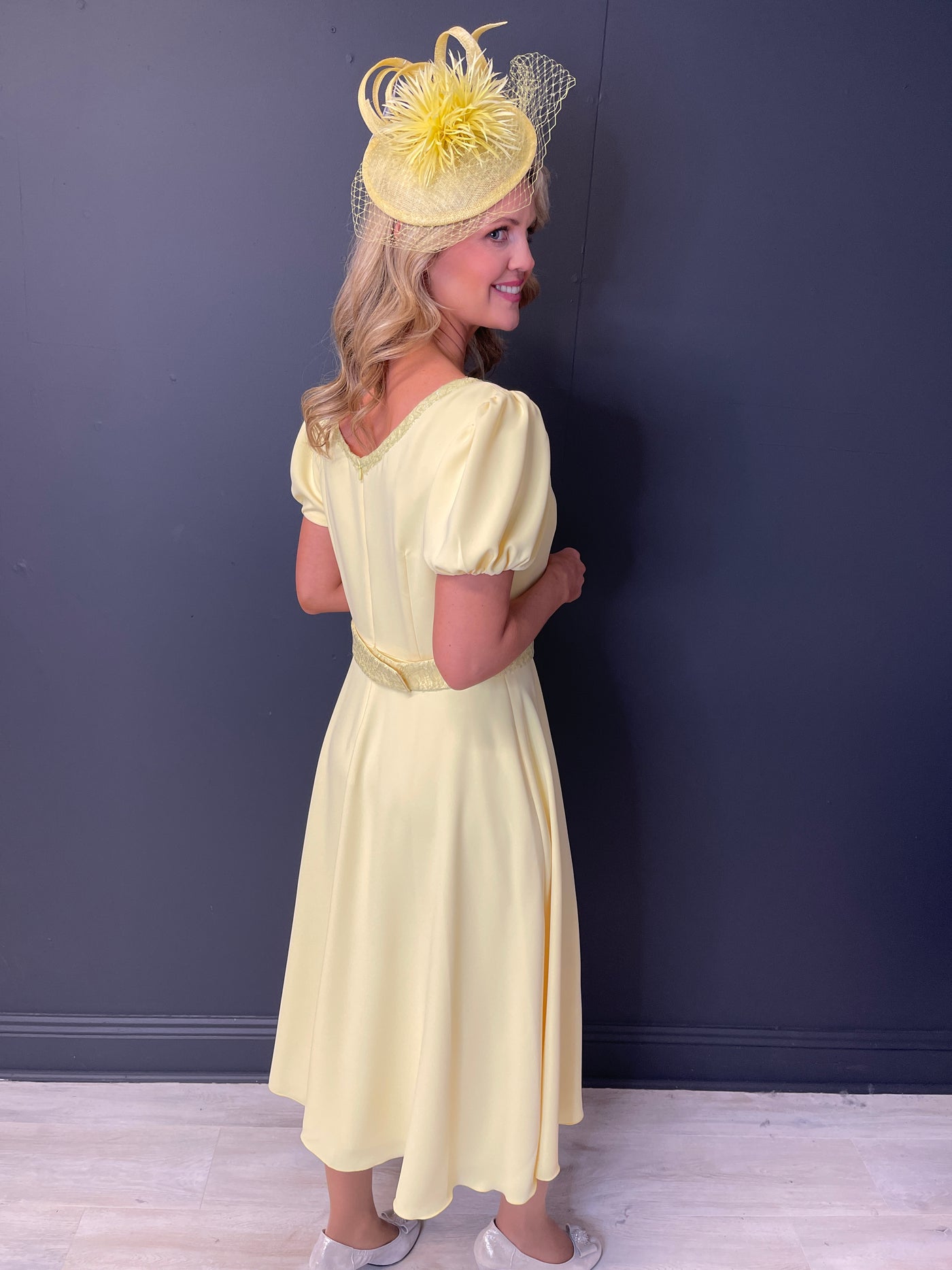 Yellow Dress With Puff Sleeves and Belt