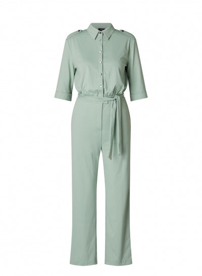 Sage Green Jumpsuit with Belt and Silver Button Detail