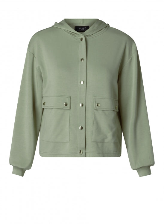 Slate Green Hoodie with Hood and Silver Button Details