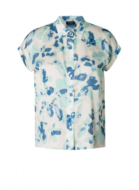 Sage and Blue Multi Print Top with Silver Embellishment