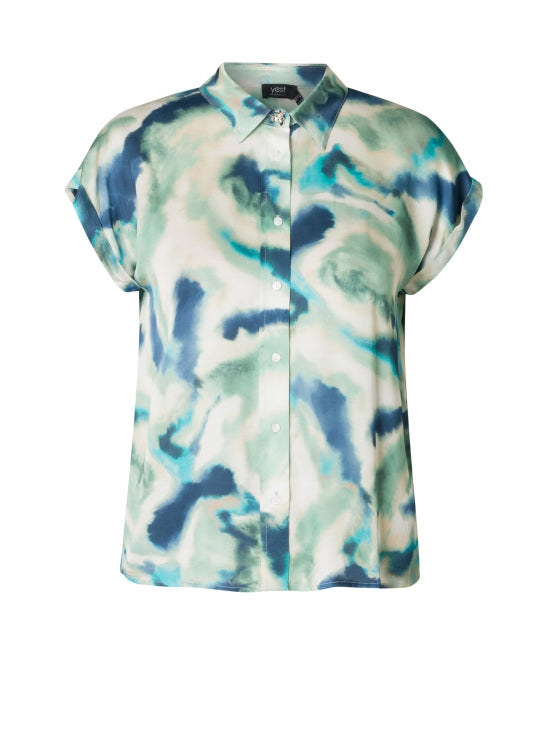 Dark Sage and Blue Top with Silver Embellishment