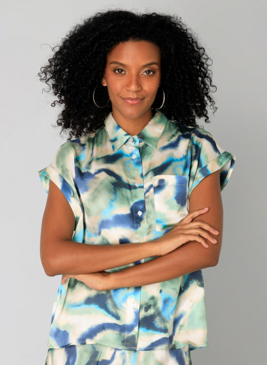 Dark Sage and Blue Top with Silver Embellishment