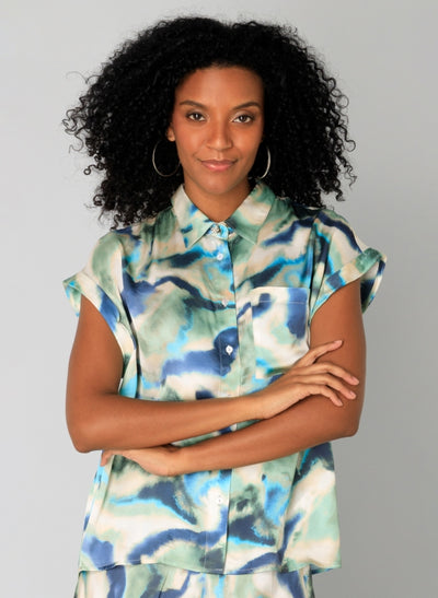 Dark Sage and Blue Top with Silver Embellishment