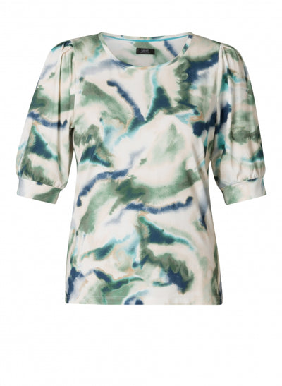 Sage Green and Blue Round Neck Top with 1/2 Sleeve