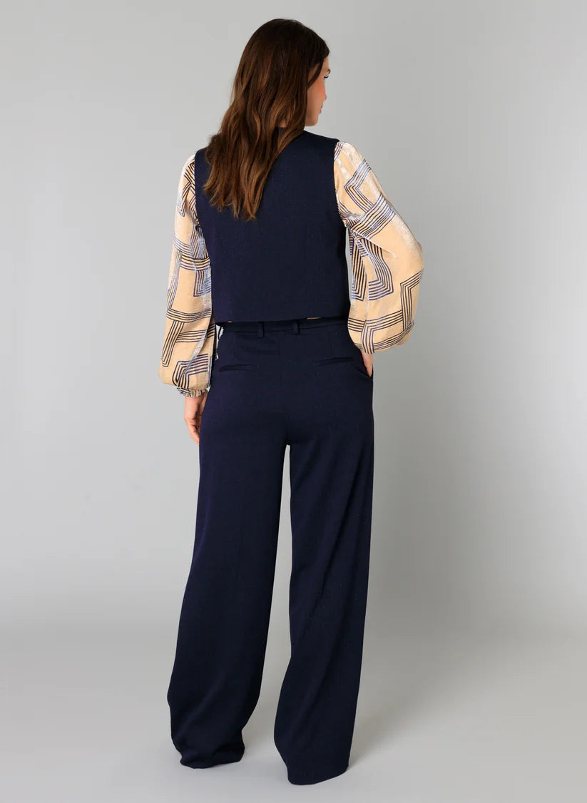Navy Waistcoat With a Double Tie Close and Subtle Blue Sparkle