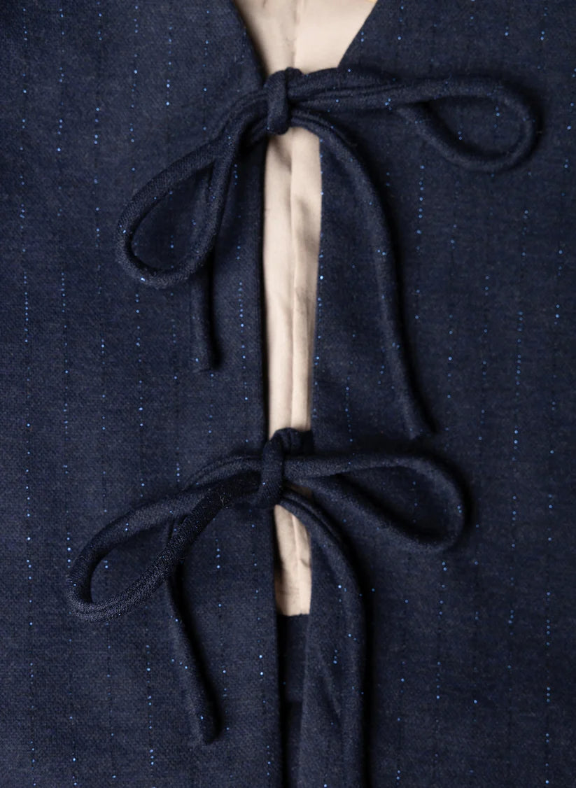 Navy Waistcoat With a Double Tie Close and Subtle Blue Sparkle