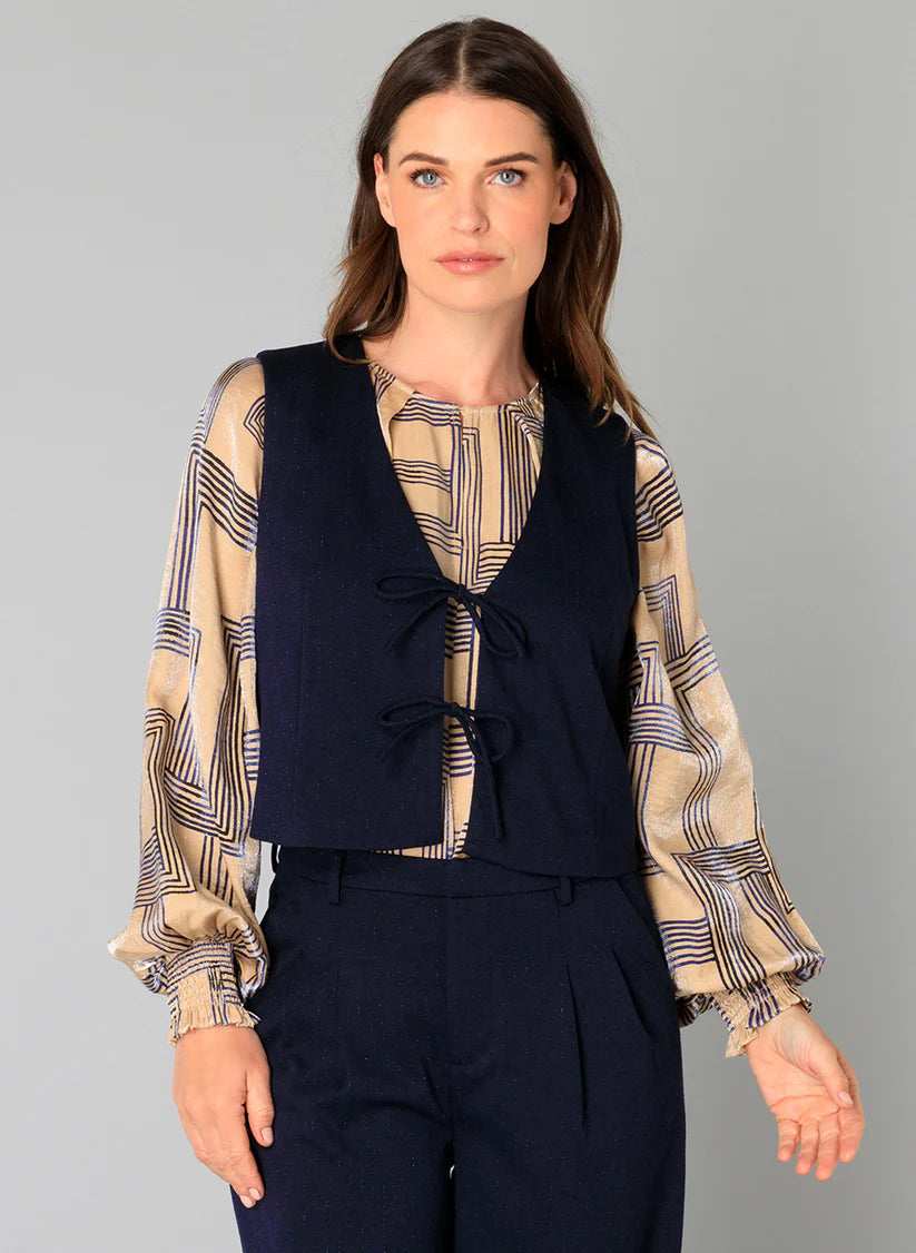 Navy Waistcoat With a Double Tie Close and Subtle Blue Sparkle