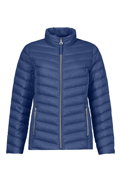 Navy Puffer Jacket with Silver Zip Detail
