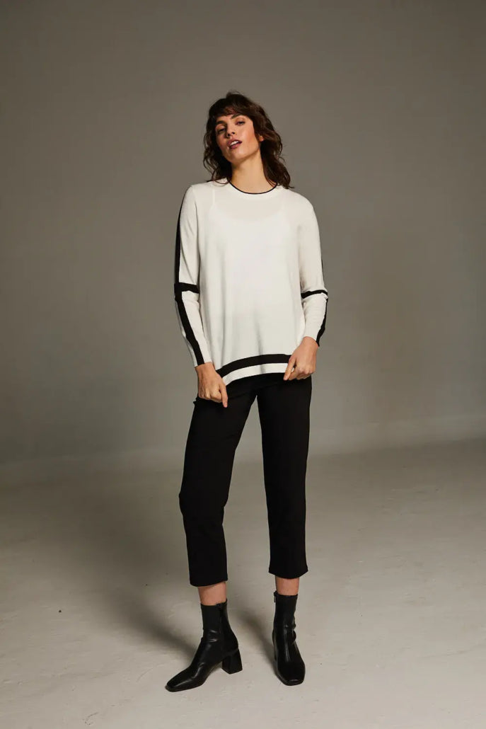 Cream Soft Knit Jumper with Black Detailing