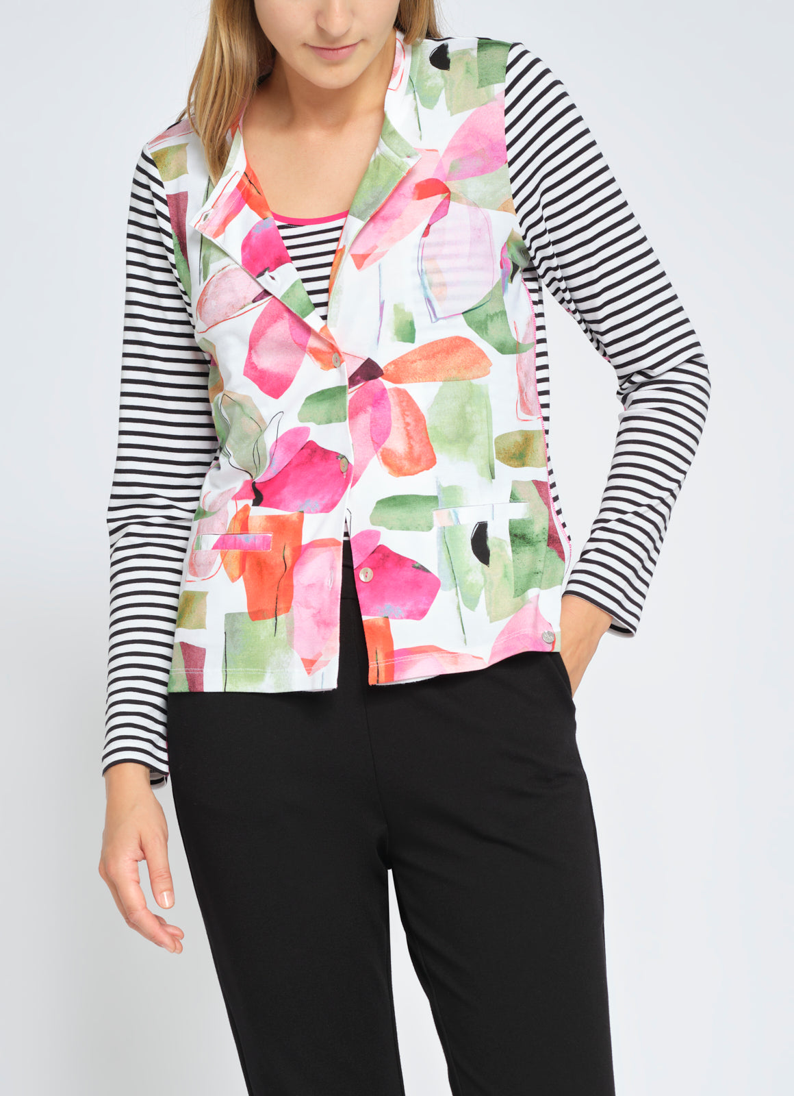 Buttoned up Floral & Stripe Print Jacket