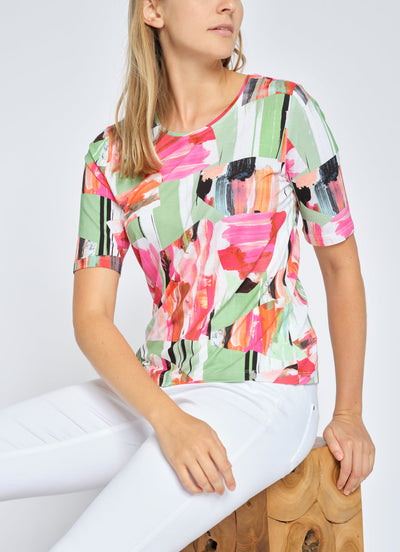 Abstract Print T-Shirt with Round Neck