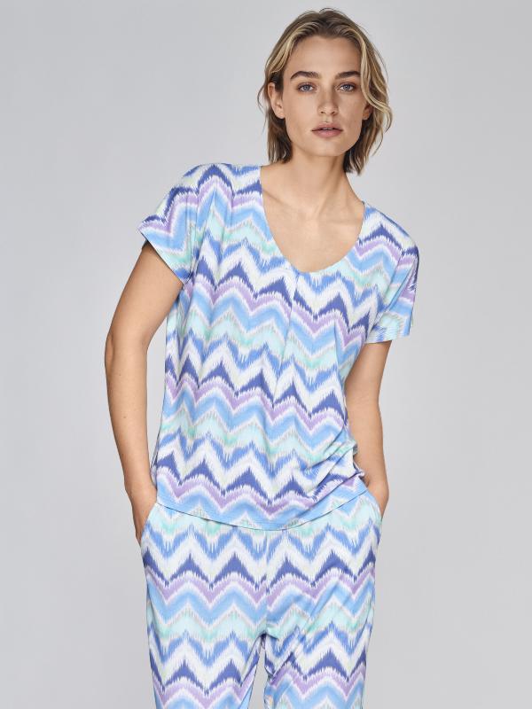 Zig Zag Print V Neck T-Shirt