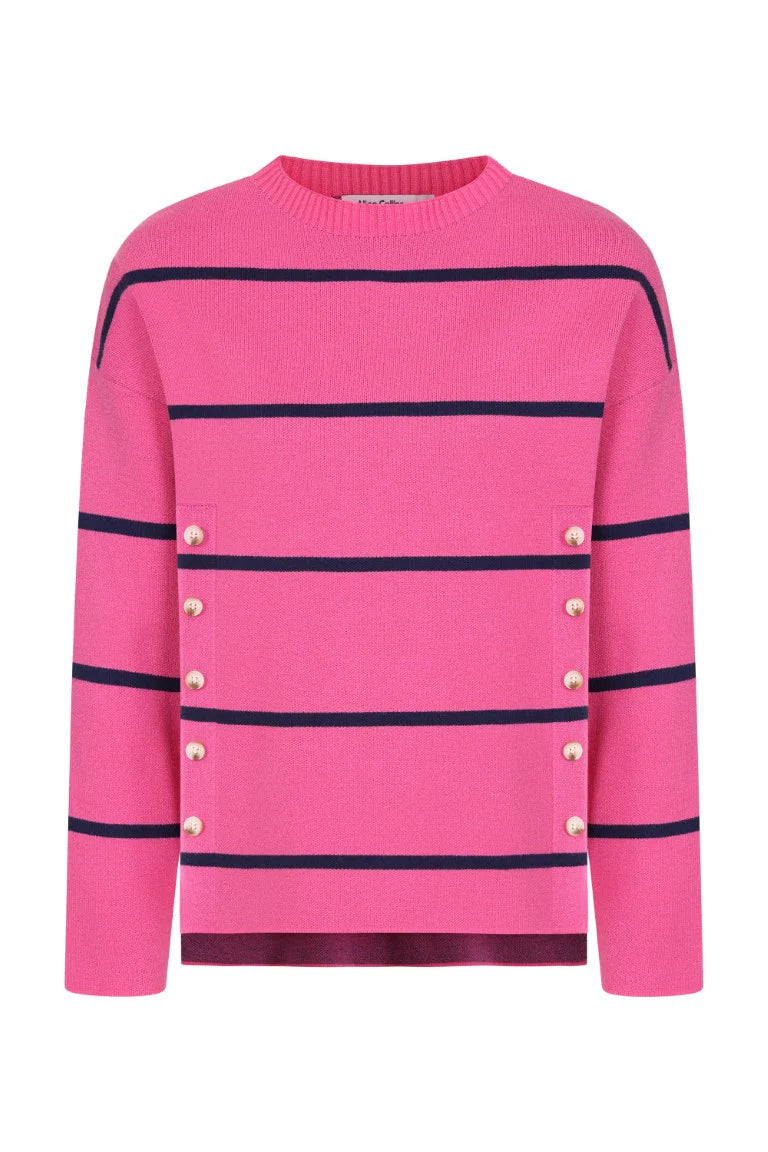 Fuchsia/Rich Navy Karlie Stripe Jumper With Side Buttons