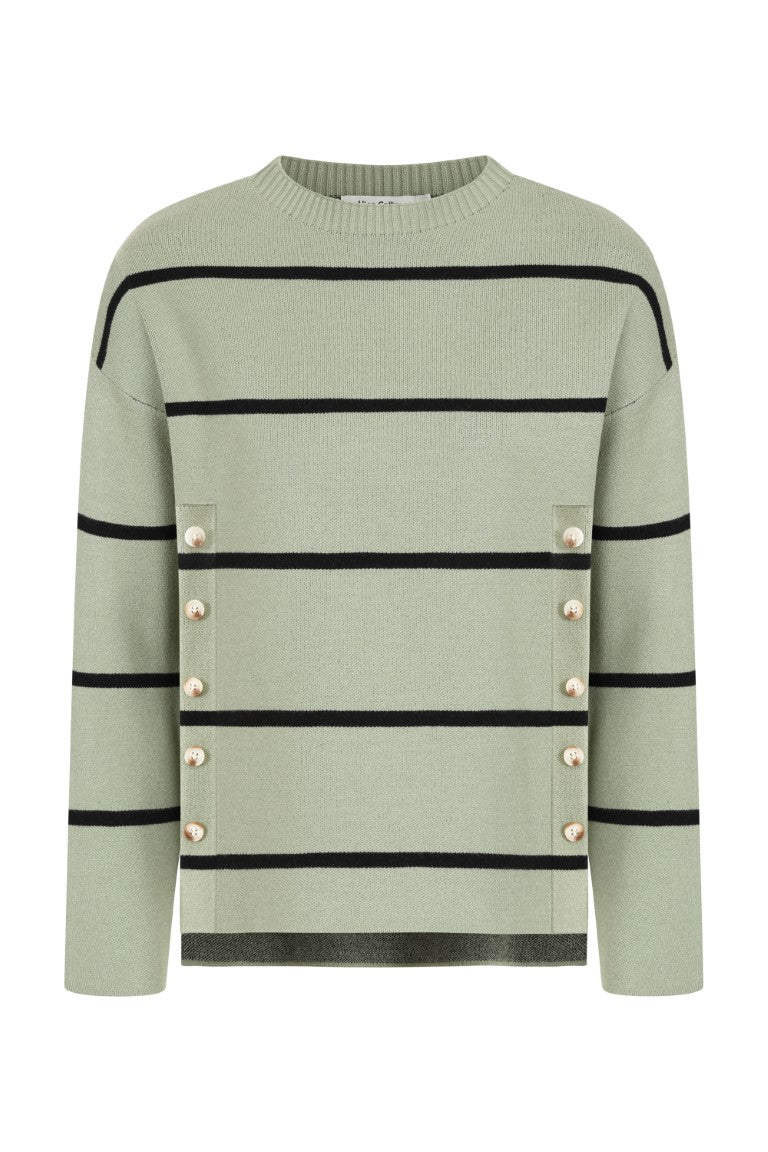 Khaki/Black  Karlie Stripe Jumper With Side Buttons