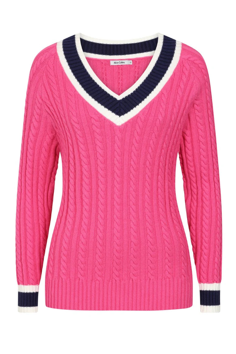 Fuchsia Liz V-Neck Jumper