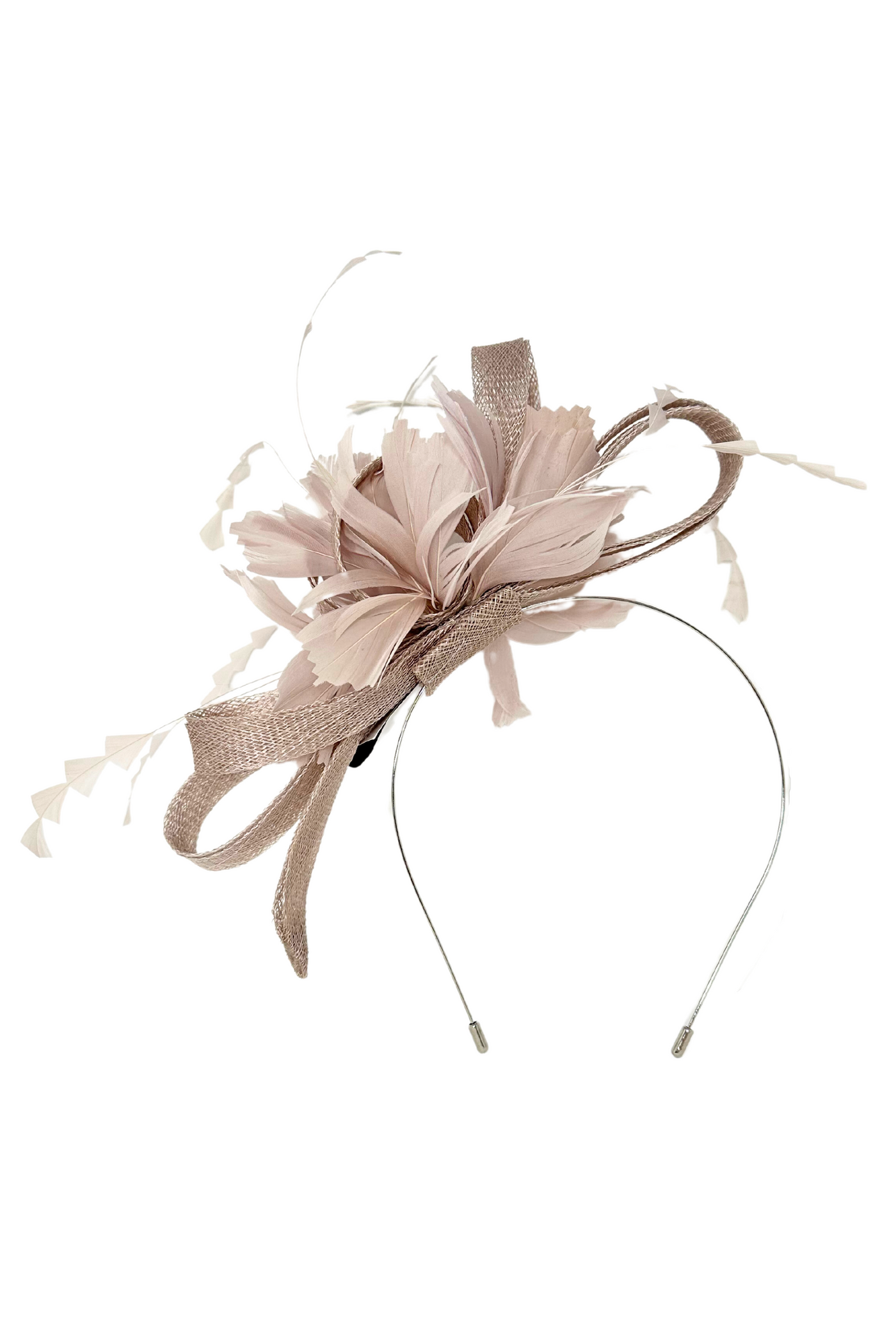 Taupe Fascinator Hedpiece with Feather Detail