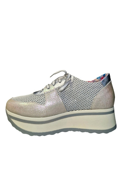 Silver Shimmer Platform Runner with Mesh Detail