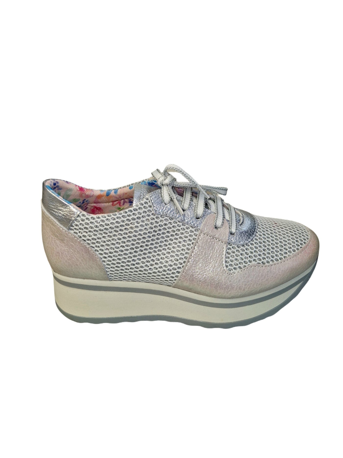 Silver Shimmer Platform Runner with Mesh Detail