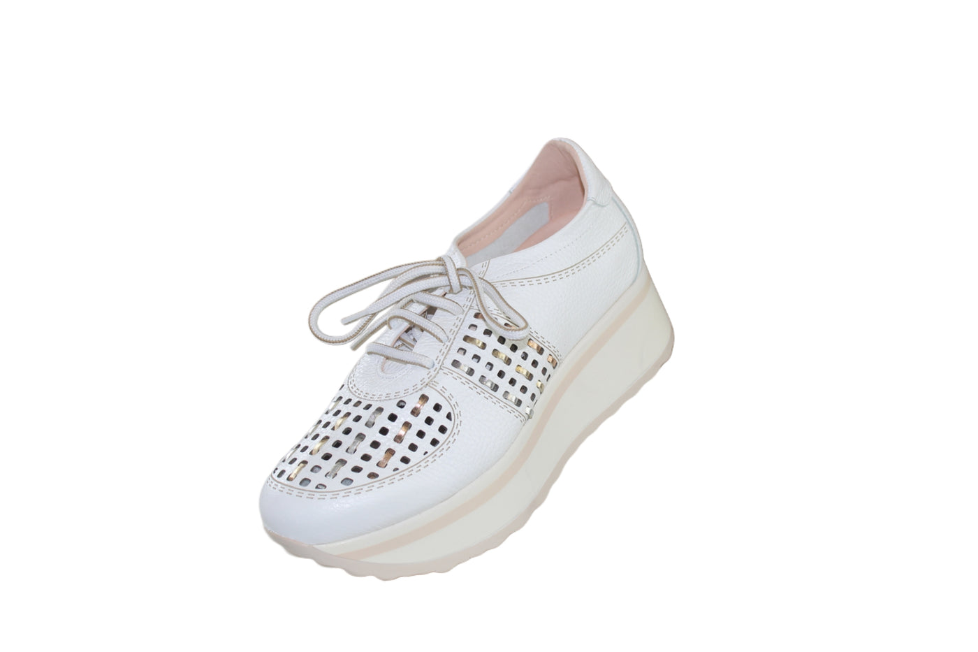 White Platform Runner with Metallic & Mesh Accents