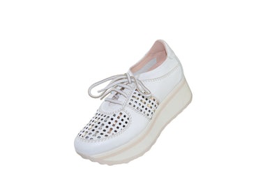 White Platform Runner with Metallic & Mesh Accents
