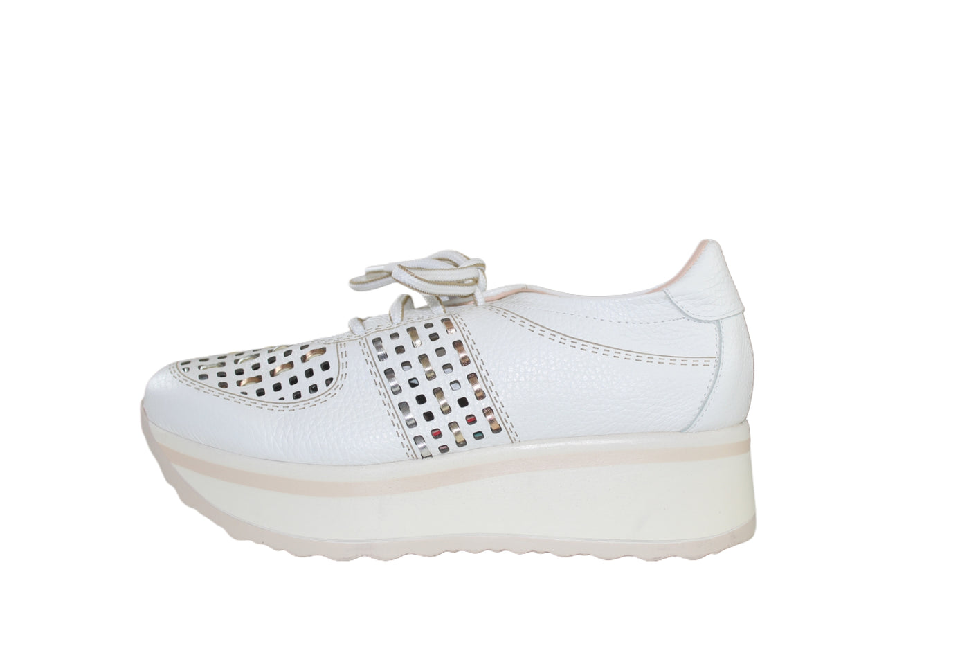 White Platform Runner with Metallic & Mesh Accents