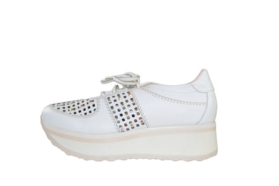 White Platform Runner with Metallic & Mesh Accents